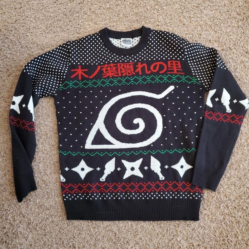 Naruto Shippuden Ripple Junction Y2K Ugly Christmas Sweater Large Black Women‎